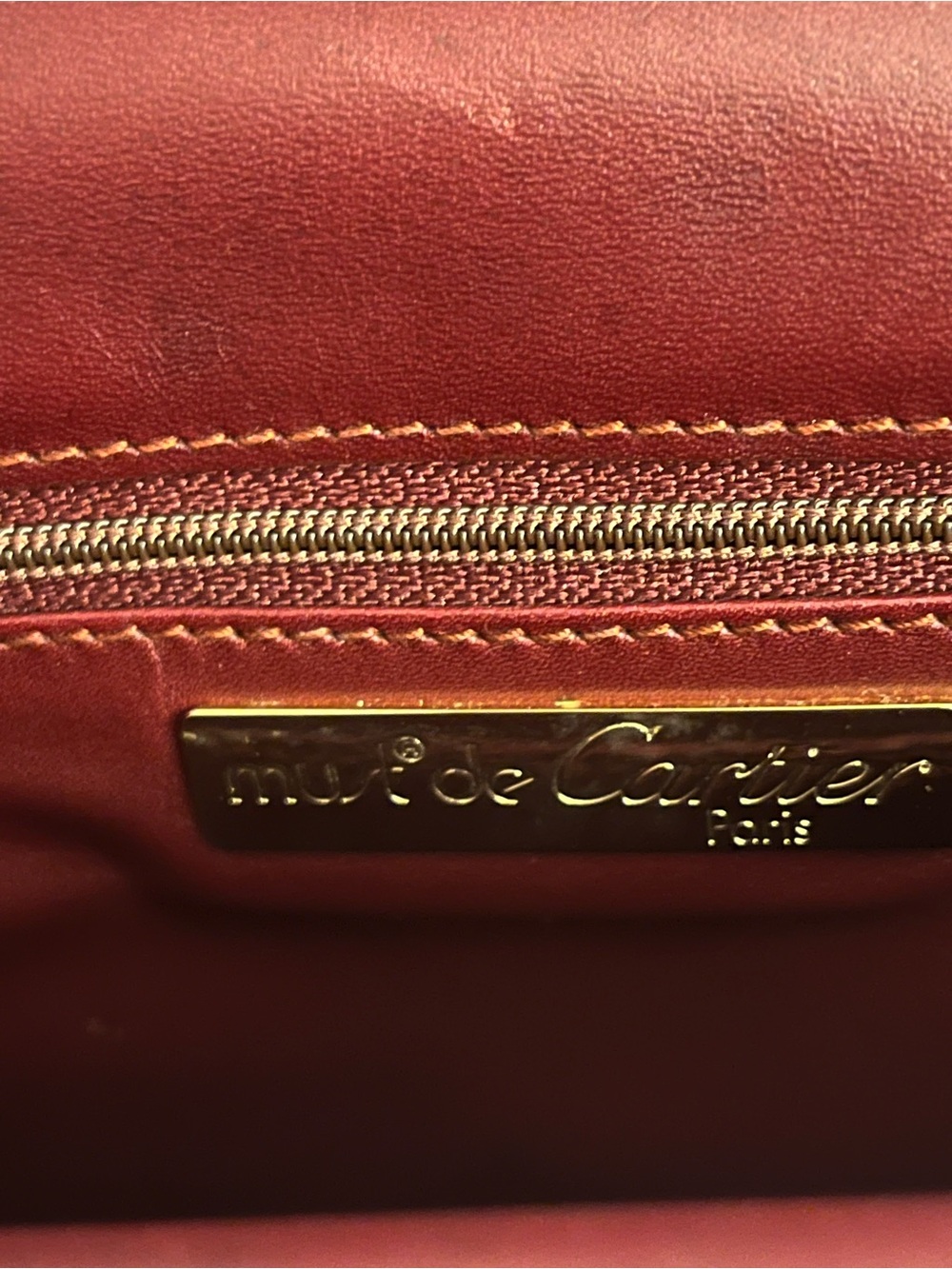 Cartier Burgundy Leather Shoulder Bag with Gold Hardware - Picture 11 of 14